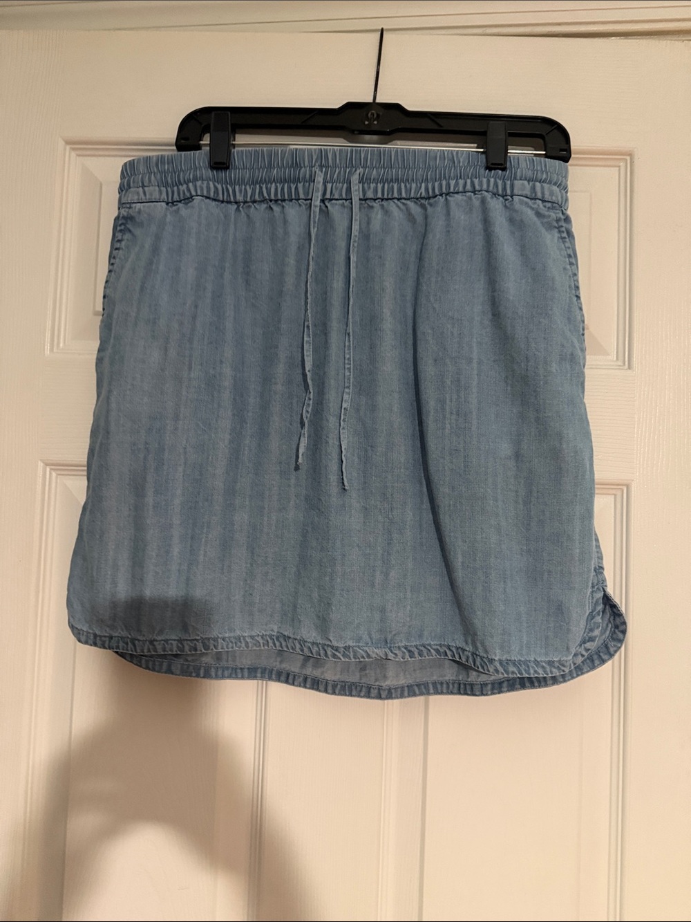 LOFT Light Blue Chambray Drawstring Mini Skirt